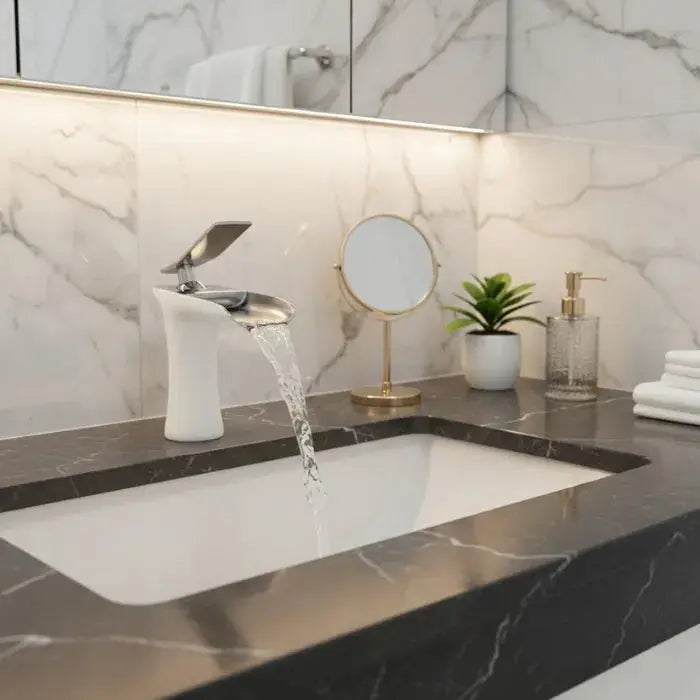 Robinet lavabo en laiton blanc et chrome Le Mitigeur