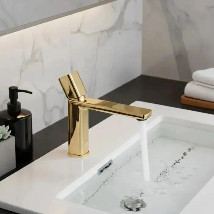 Robinet lavabo design en laiton or Le Mitigeur