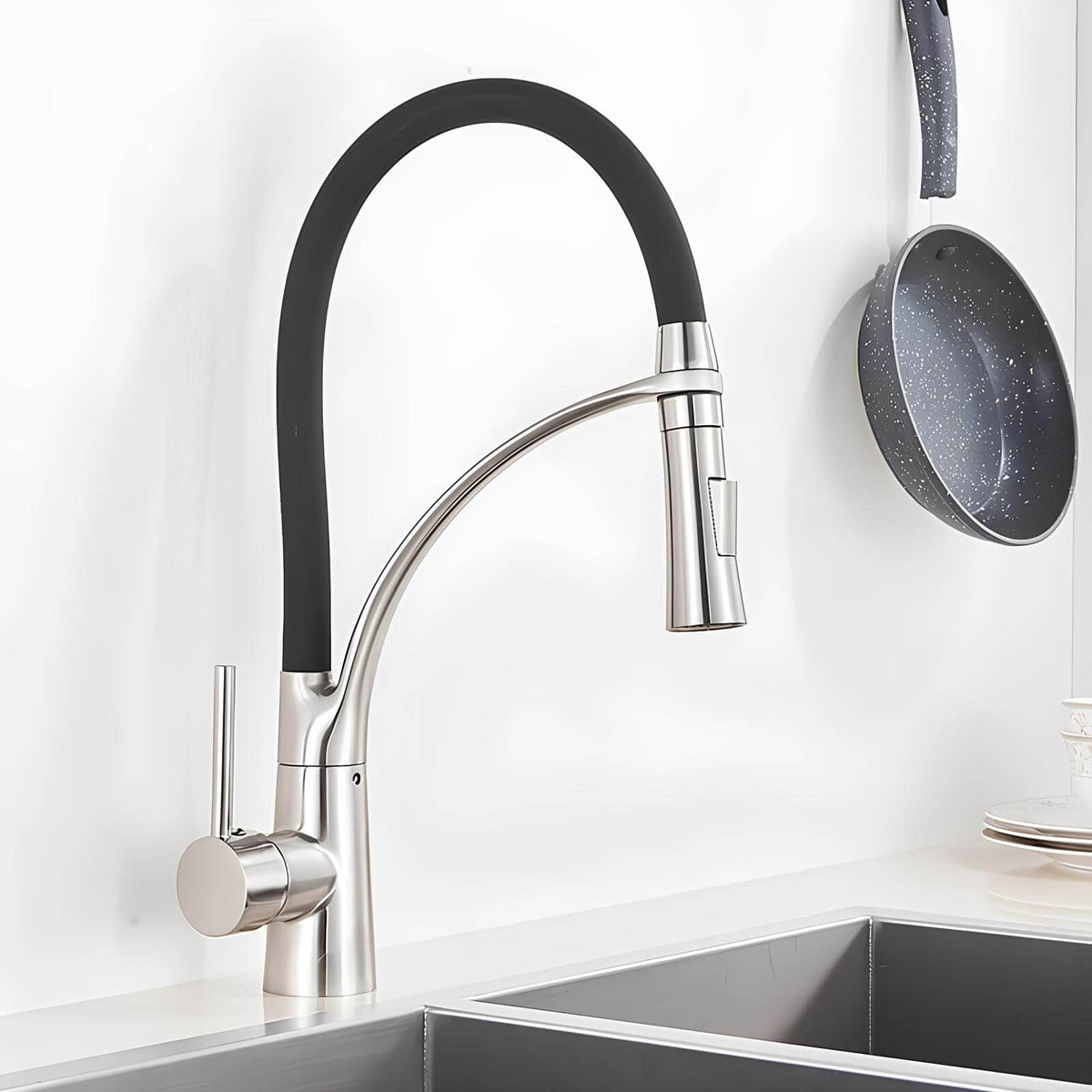 Robinet cuisine en laiton – mitigeur avec douchette extractible et bec orientable  Le Mitigeur