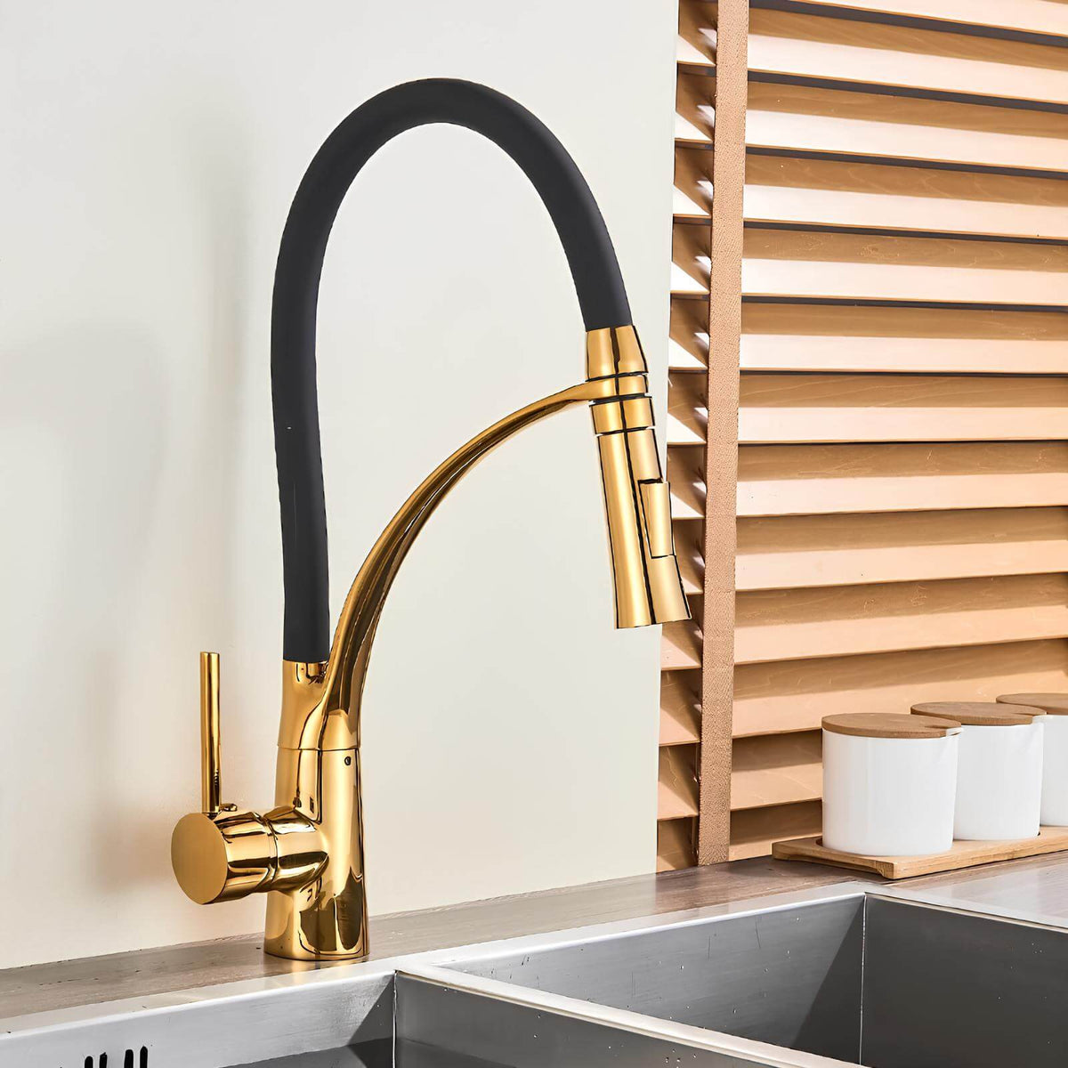 Robinet cuisine en laiton – mitigeur avec douchette extractible et bec orientable  Le Mitigeur