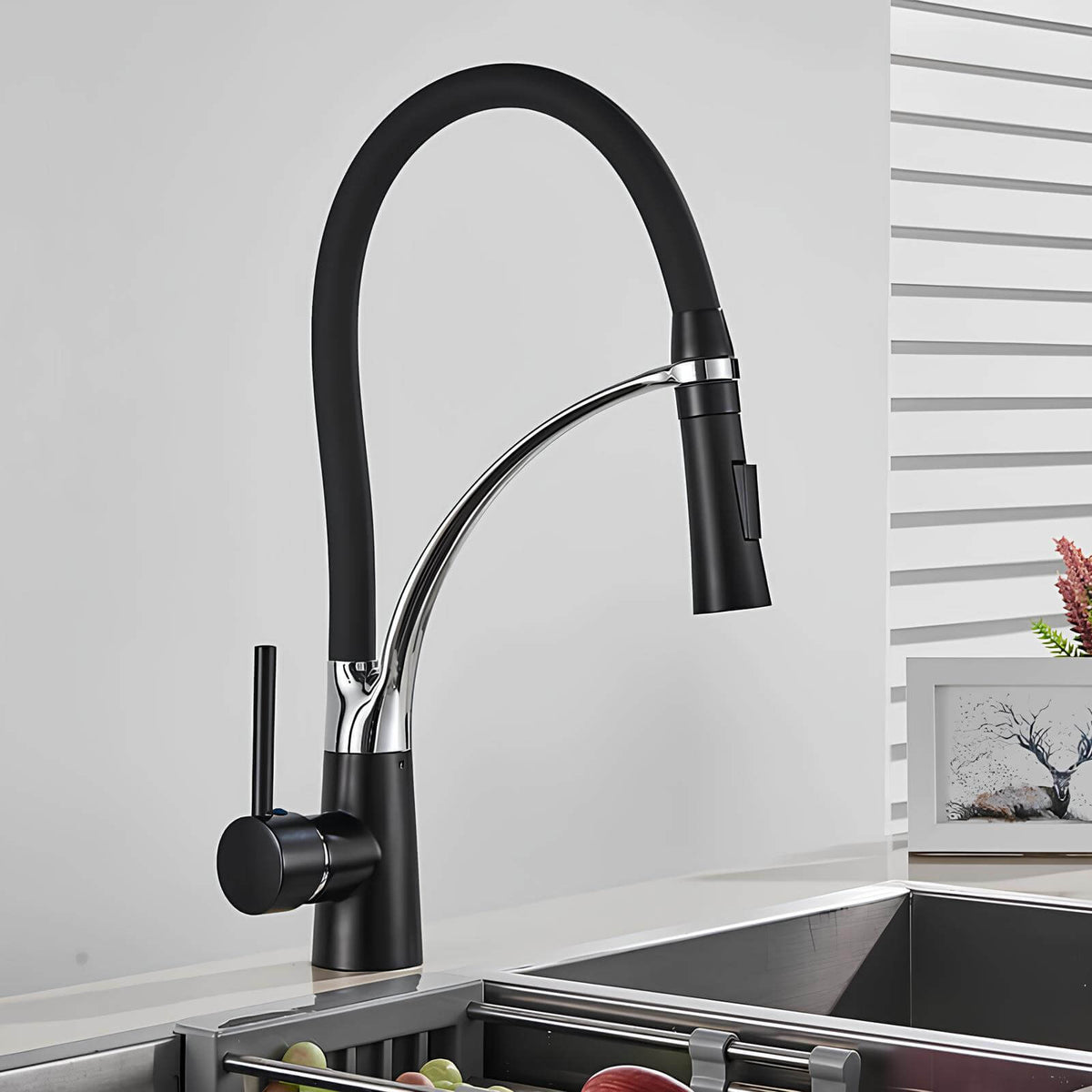 Robinet cuisine en laiton – mitigeur avec douchette extractible et bec orientable  Le Mitigeur
