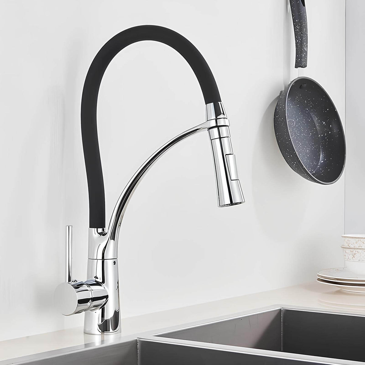 Robinet cuisine en laiton – mitigeur avec douchette extractible et bec orientable  Le Mitigeur