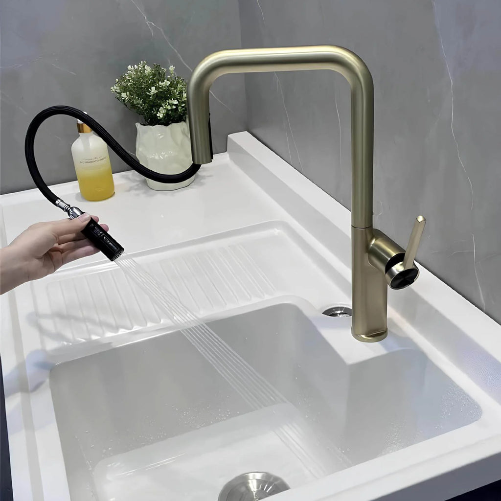 Robinet de cuisine moderne en laiton - Douchette extractible  Le Mitigeur
