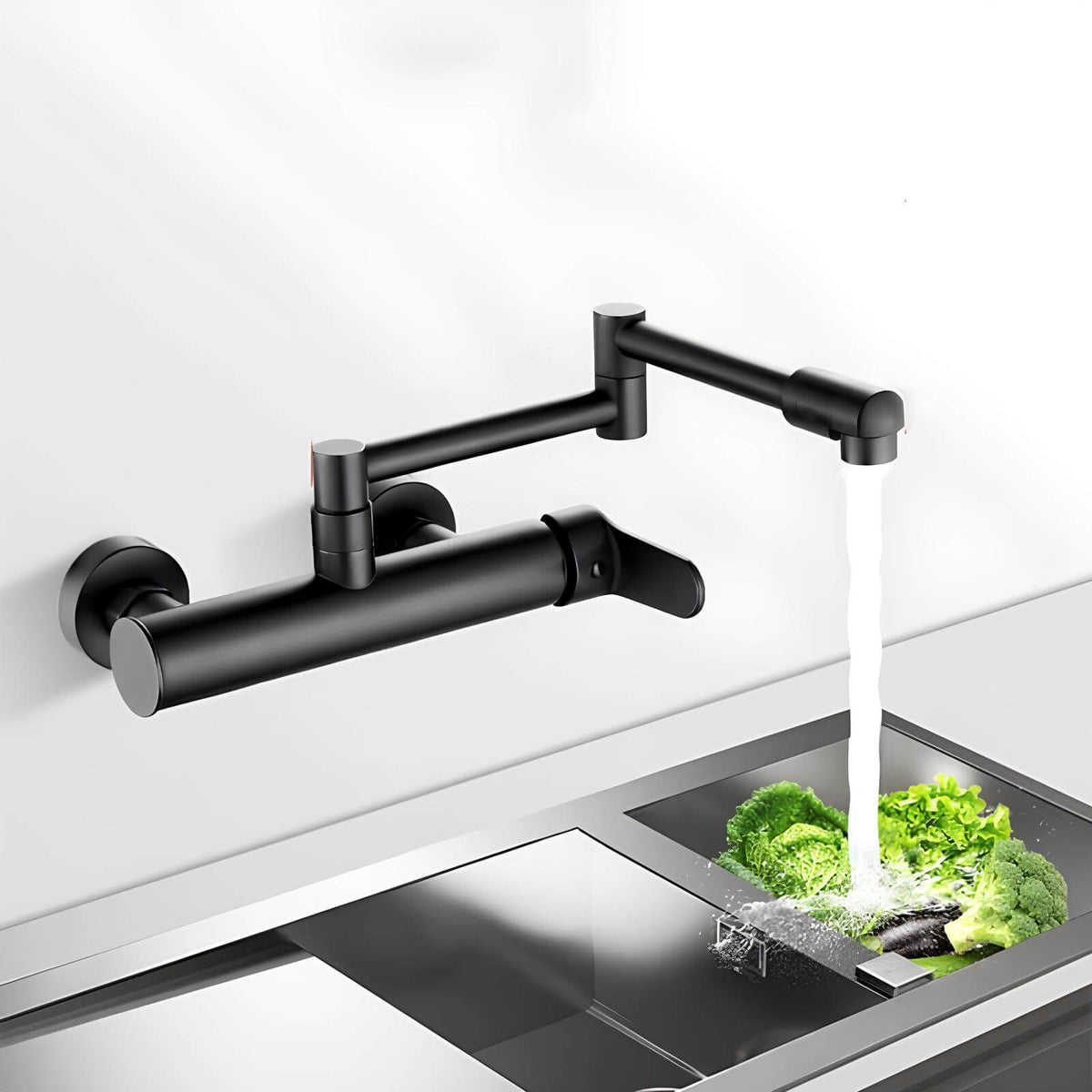 Robinet mural pliable en laiton – mitigeur cuisine 2 trous, bec rotatif 360°  Le Mitigeur
