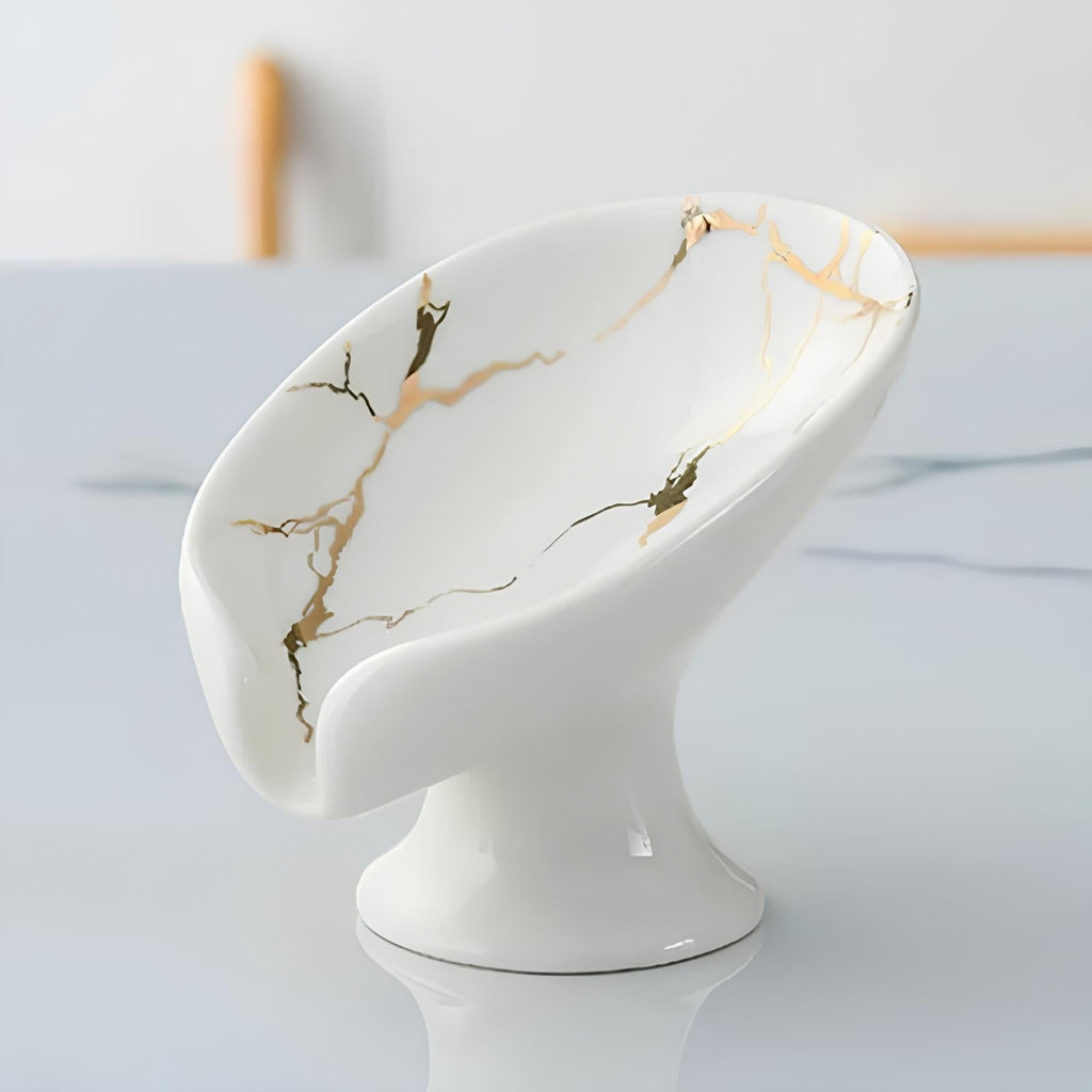 Porte-savon en céramique – design feuille avec trous d’évacuation, salle de bain ou cuisine  Le Mitigeur