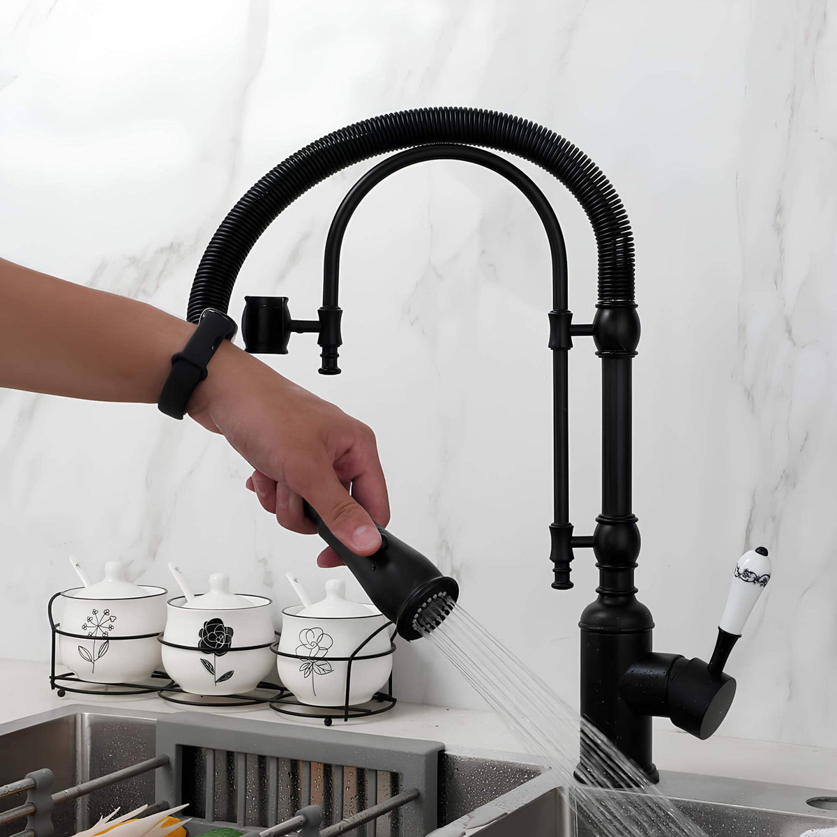 Robinet cuisine douchette – mitigeur en laiton avec ressort flexible et double jet  Le Mitigeur