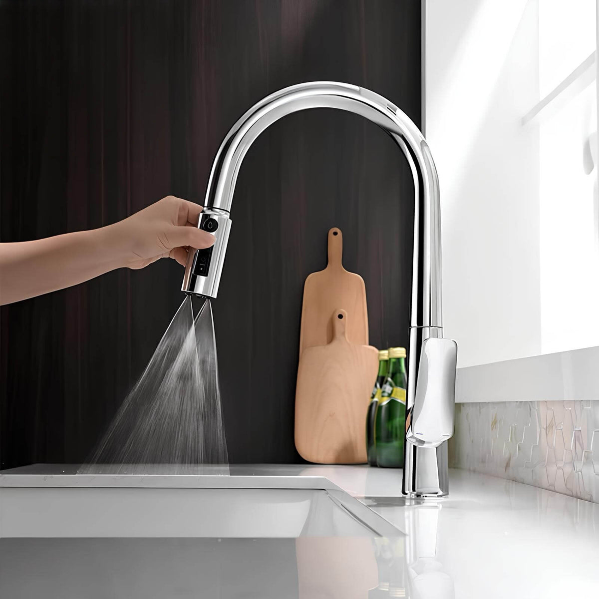 Robinet cuisine en laiton – mitigeur avec douchette extractible  Le Mitigeur