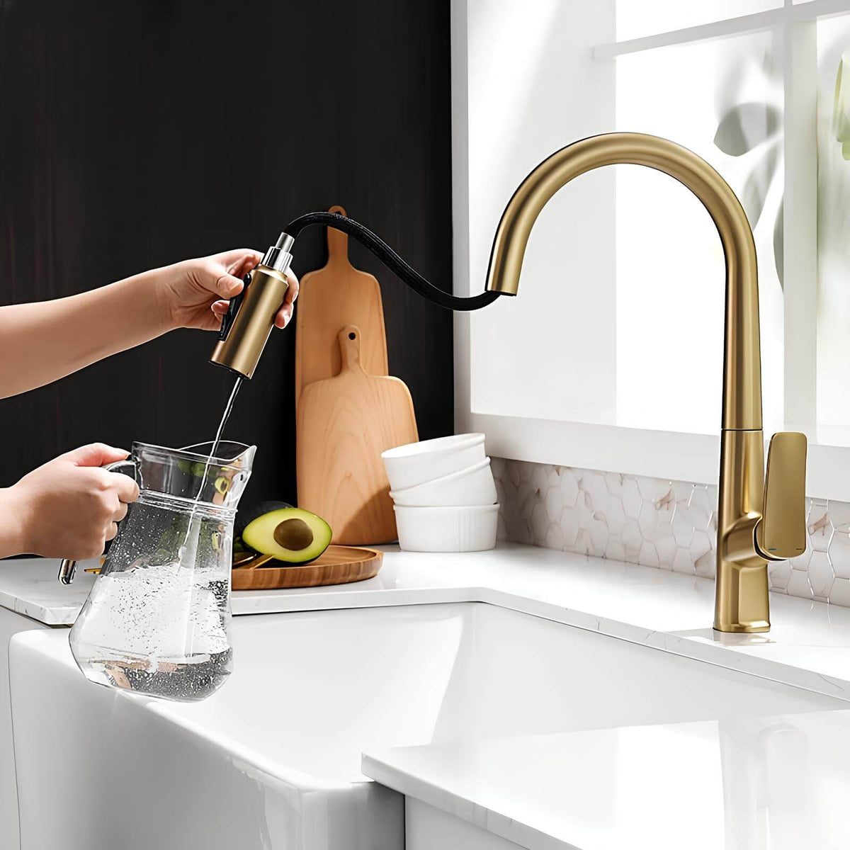 Robinet cuisine en laiton – mitigeur avec douchette extractible  Le Mitigeur