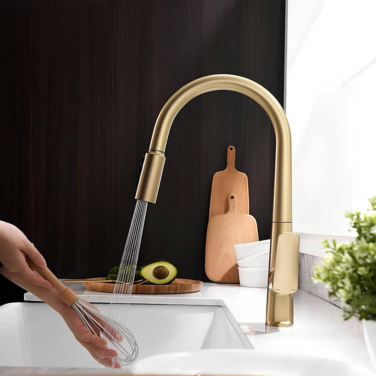 Robinet cuisine en laiton – mitigeur avec douchette extractible  Le Mitigeur