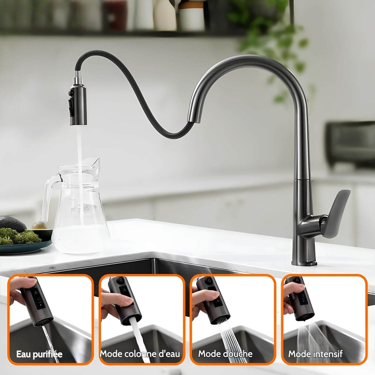 Robinet cuisine en laiton – mitigeur avec douchette extractible  Le Mitigeur