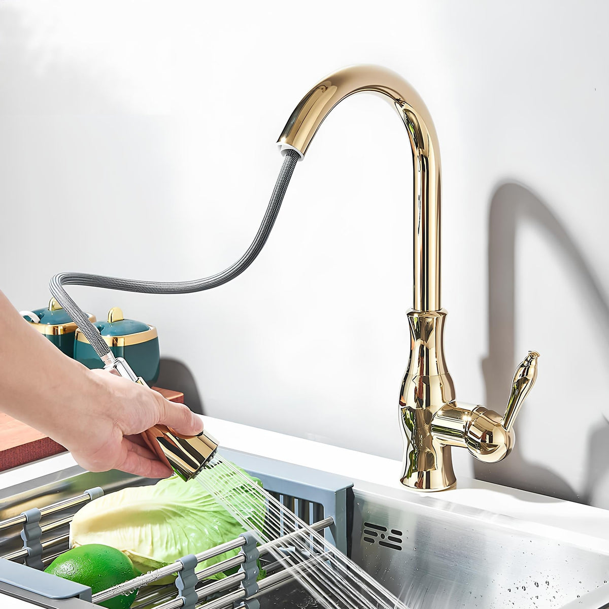 Robinet cuisine en laiton – mitigeur à douchette escamotable et col pivotant  Le Mitigeur
