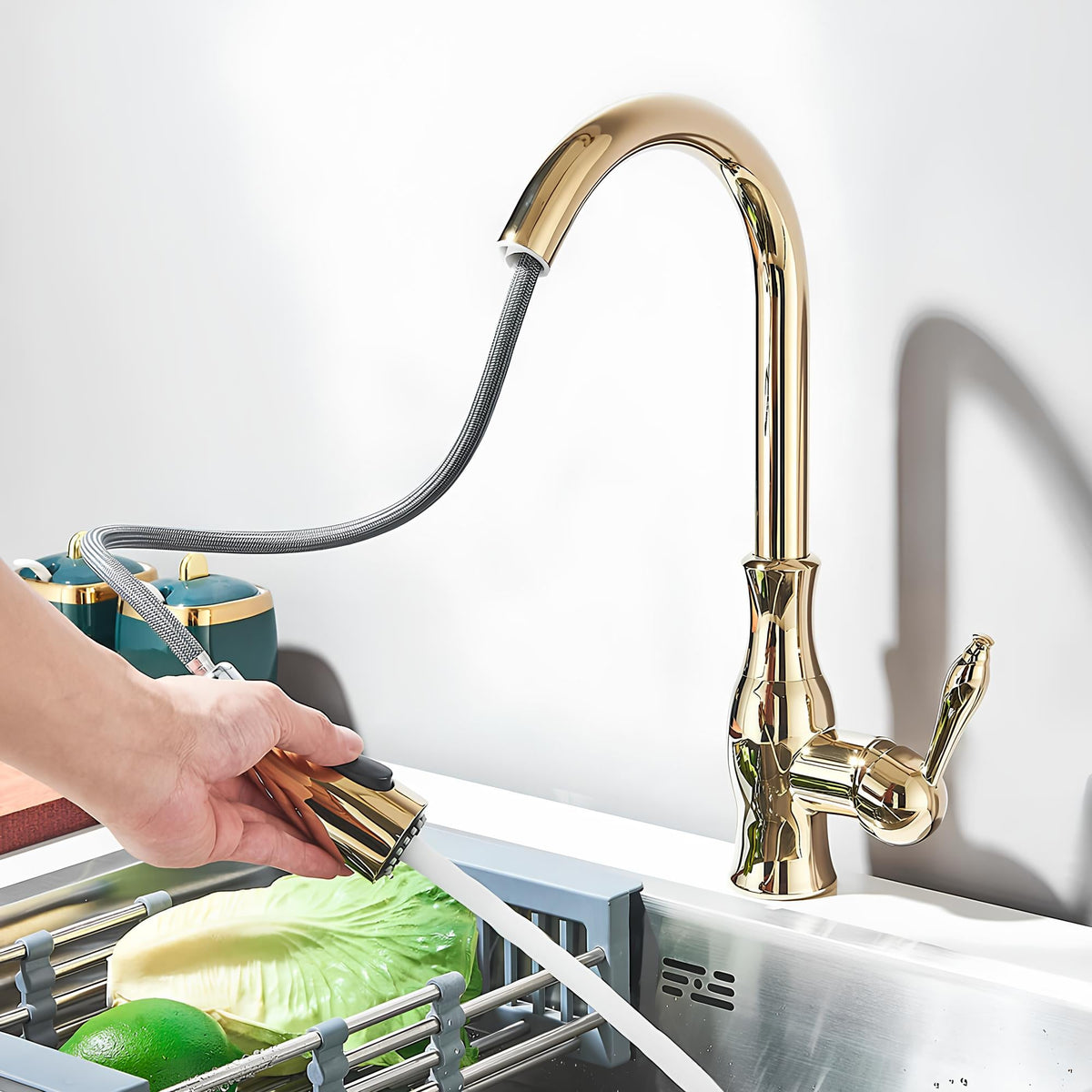 Robinet cuisine en laiton – mitigeur à douchette escamotable et col pivotant  Le Mitigeur