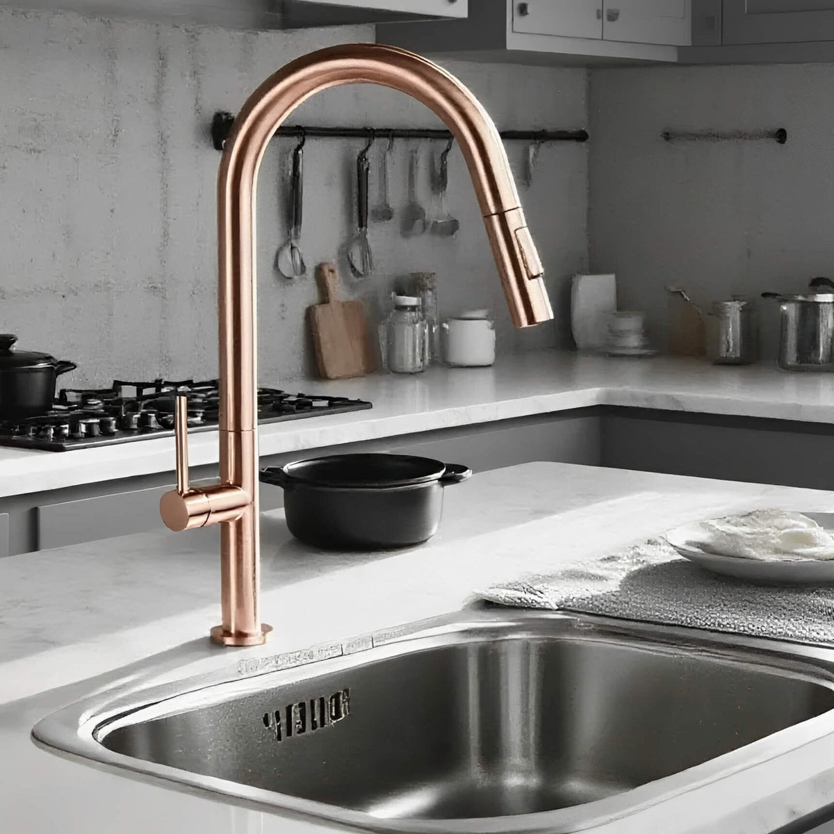 Robinet de cuisine à douchette extractible, au design soigné