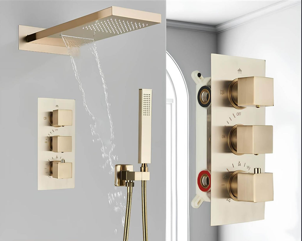 Robinet de douche cascade encastré, finition or brossé