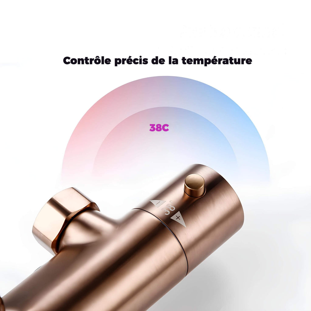Mitigeur douche thermostatique mural finition laiton poli  Le Mitigeur