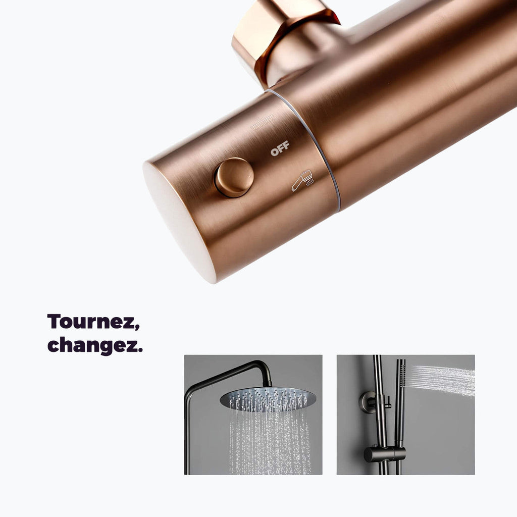 Mitigeur douche thermostatique mural finition laiton poli  Le Mitigeur